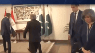 Pakistan deputy PM Ishaq Dhar falls while welcoming Egyptian FM to Middle East peace talks, video goes viral Pakistan deputy PM Ishaq Dhar falls while welcoming Egyptian FM to Middle East peace talks, video goes viral