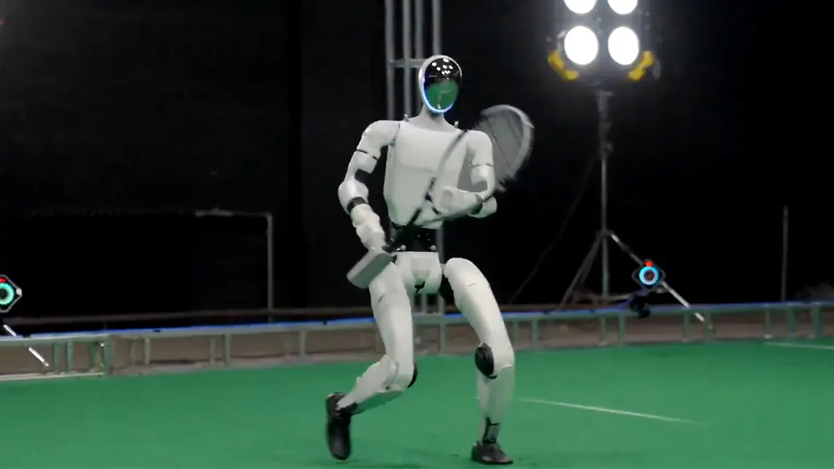 Robot tennis player shows real-time AI reactions