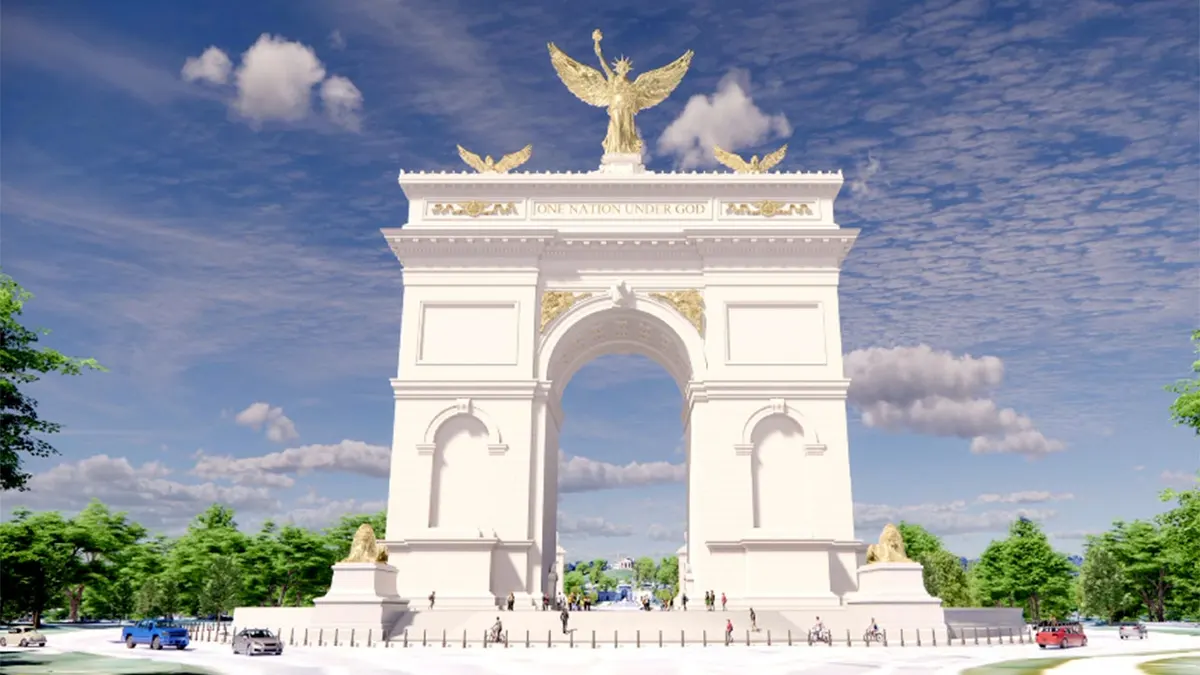 Trump’s Triumphal Arch designs show golden Lady Liberty atop monument Trump’s Triumphal Arch designs show golden Lady Liberty atop monument