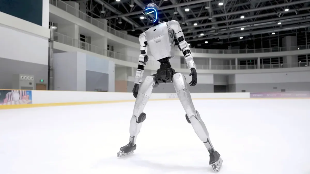 Unitree Robotics G1 robot skates on ice and Rollerblades with ease